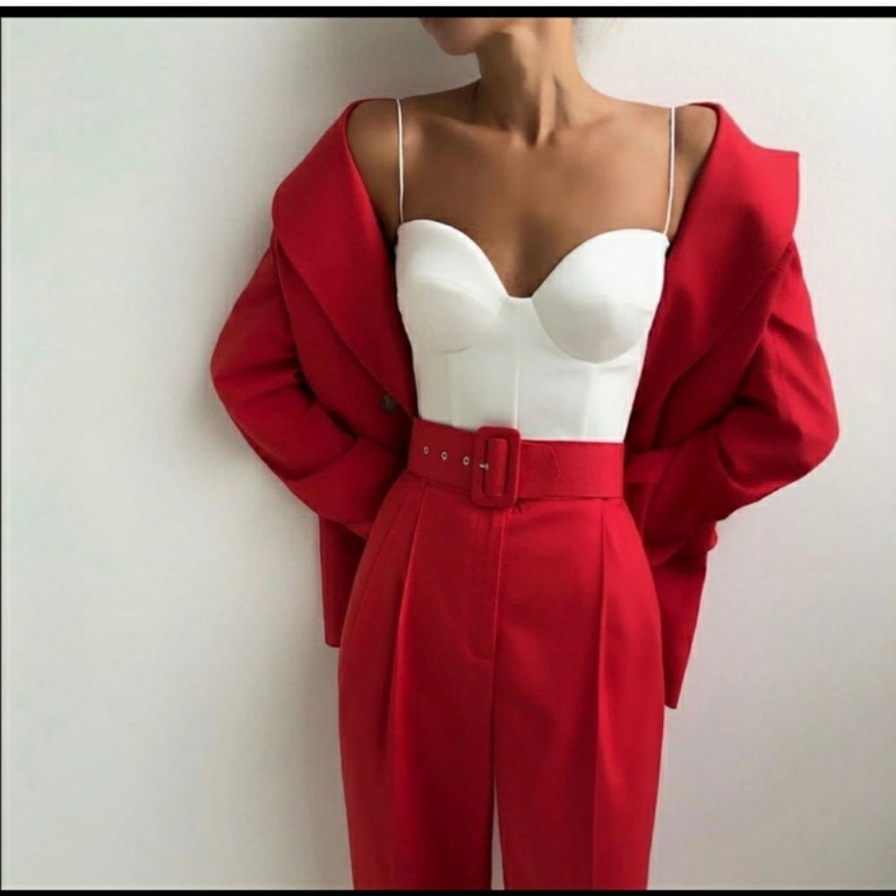 ZARA Red belted trousers pants